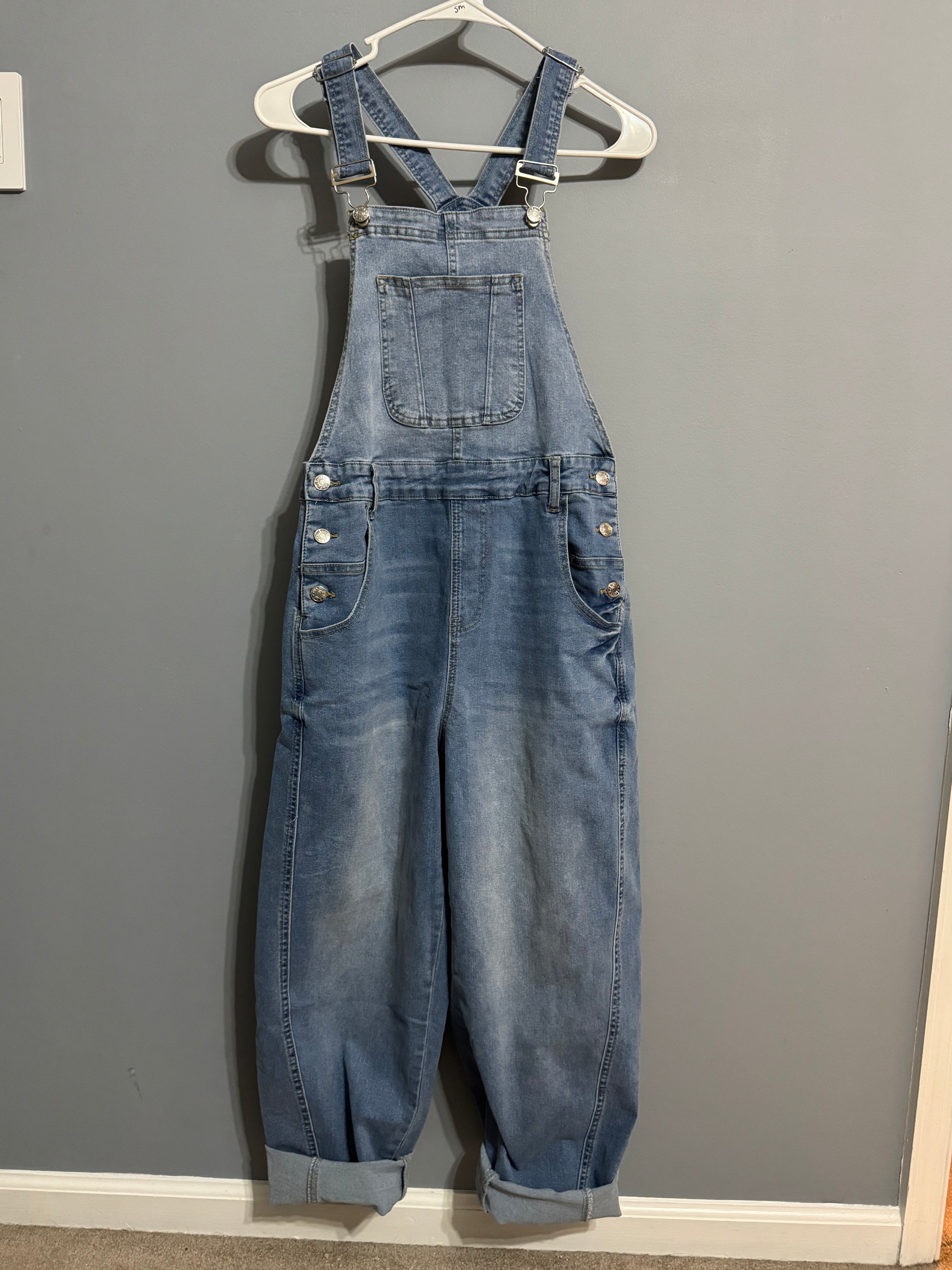 Adjustable Buckle Barrel Denim Overalls