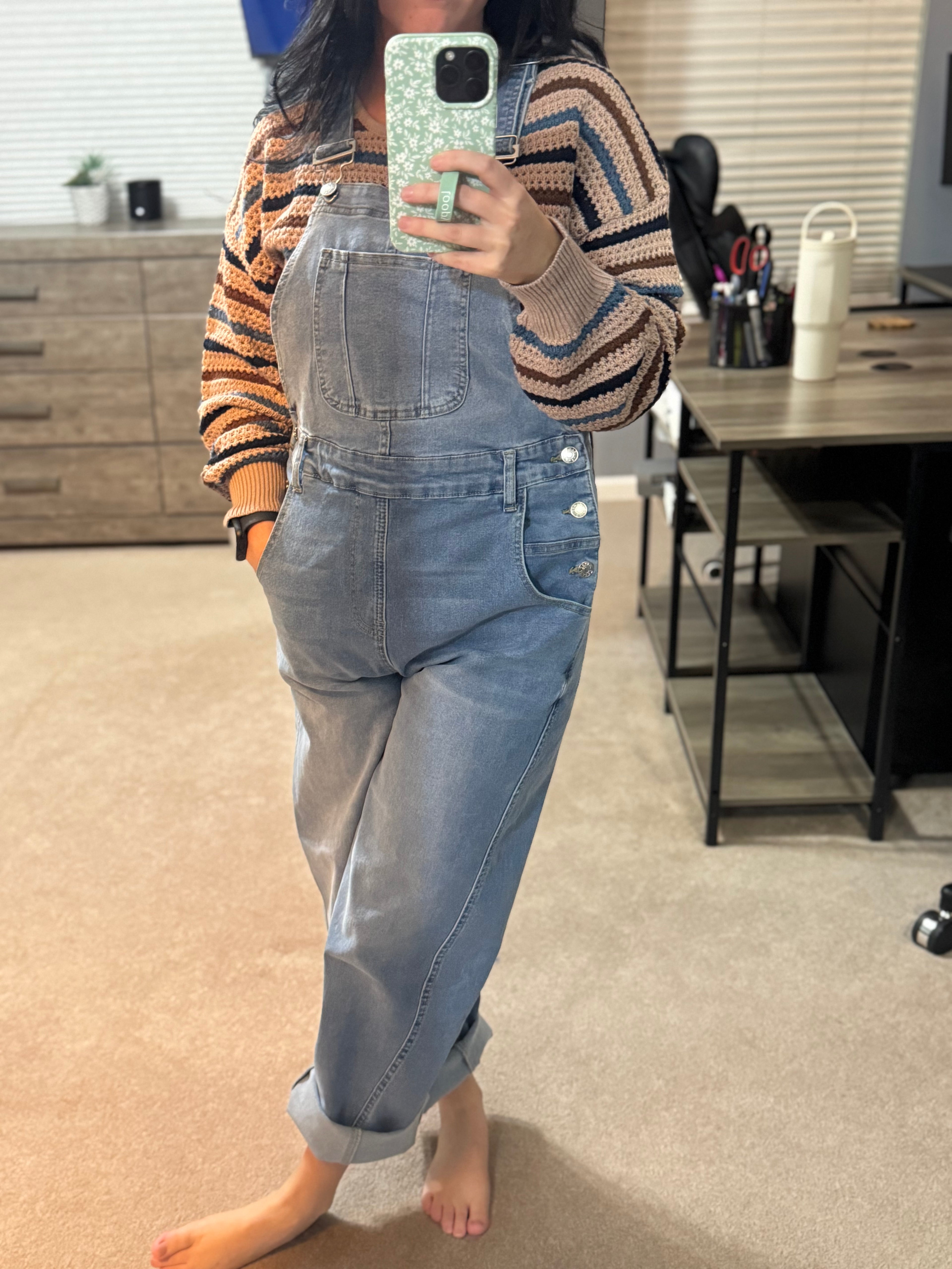 Adjustable Buckle Barrel Denim Overalls