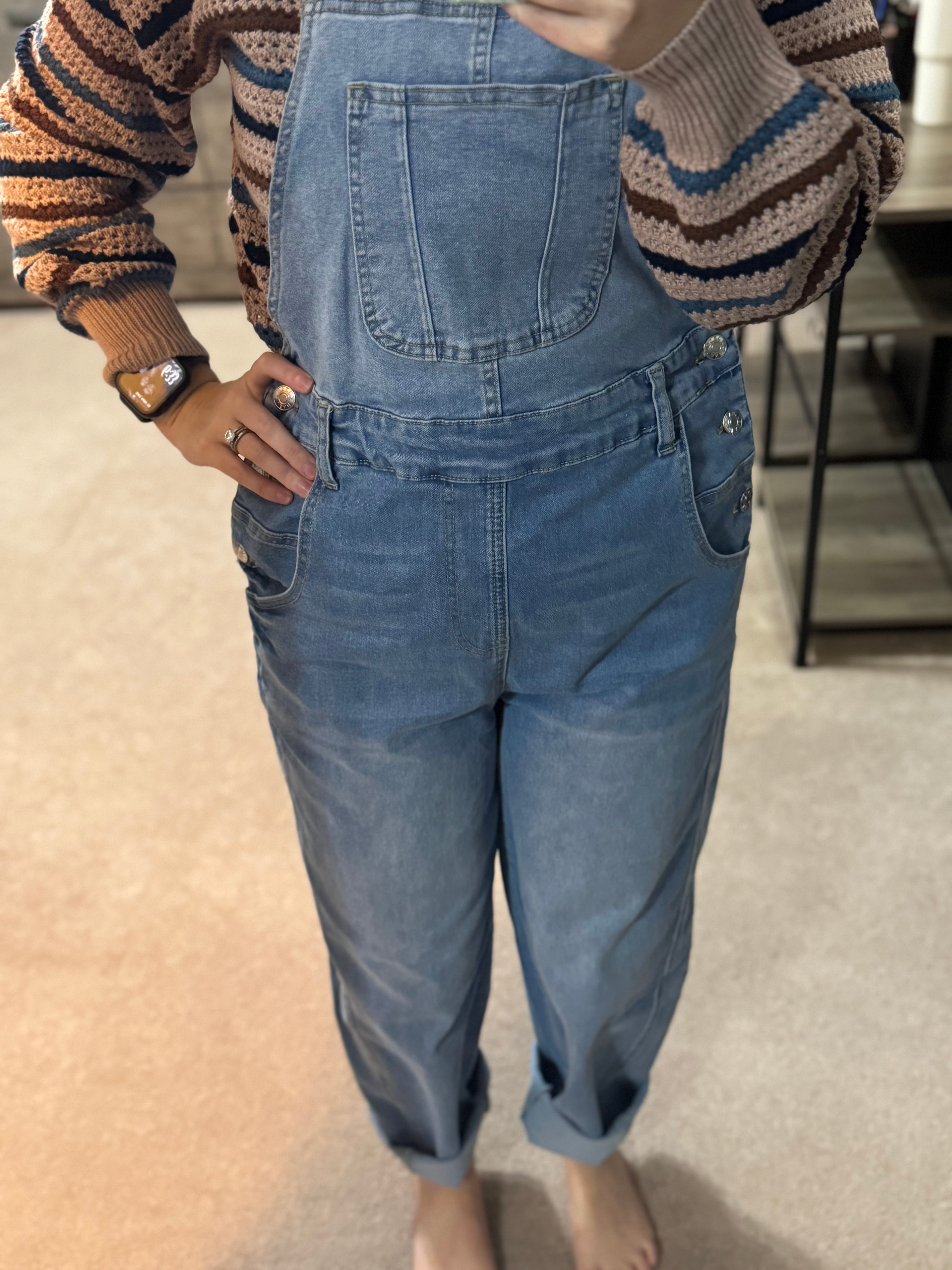 Adjustable Buckle Barrel Denim Overalls