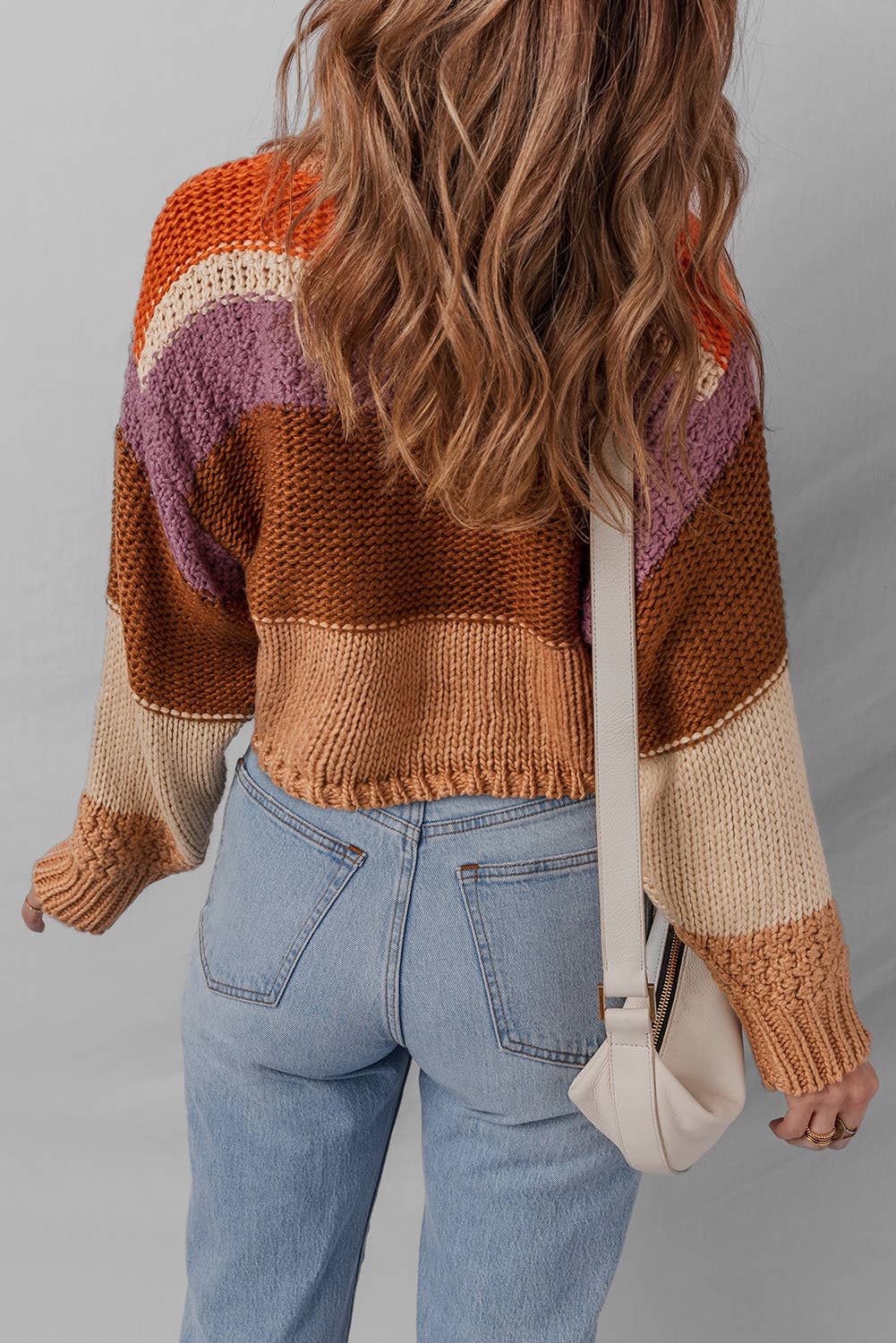 Colorblock Drop Shoulder Cropped Sweater | S-XL