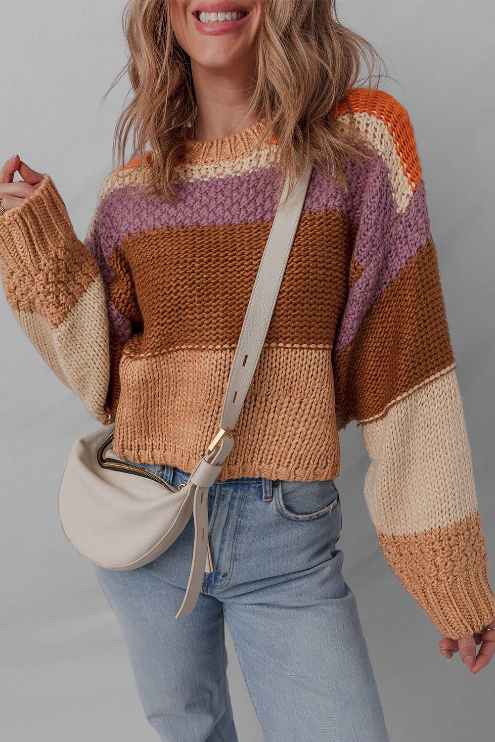Colorblock Drop Shoulder Cropped Sweater | S-XL