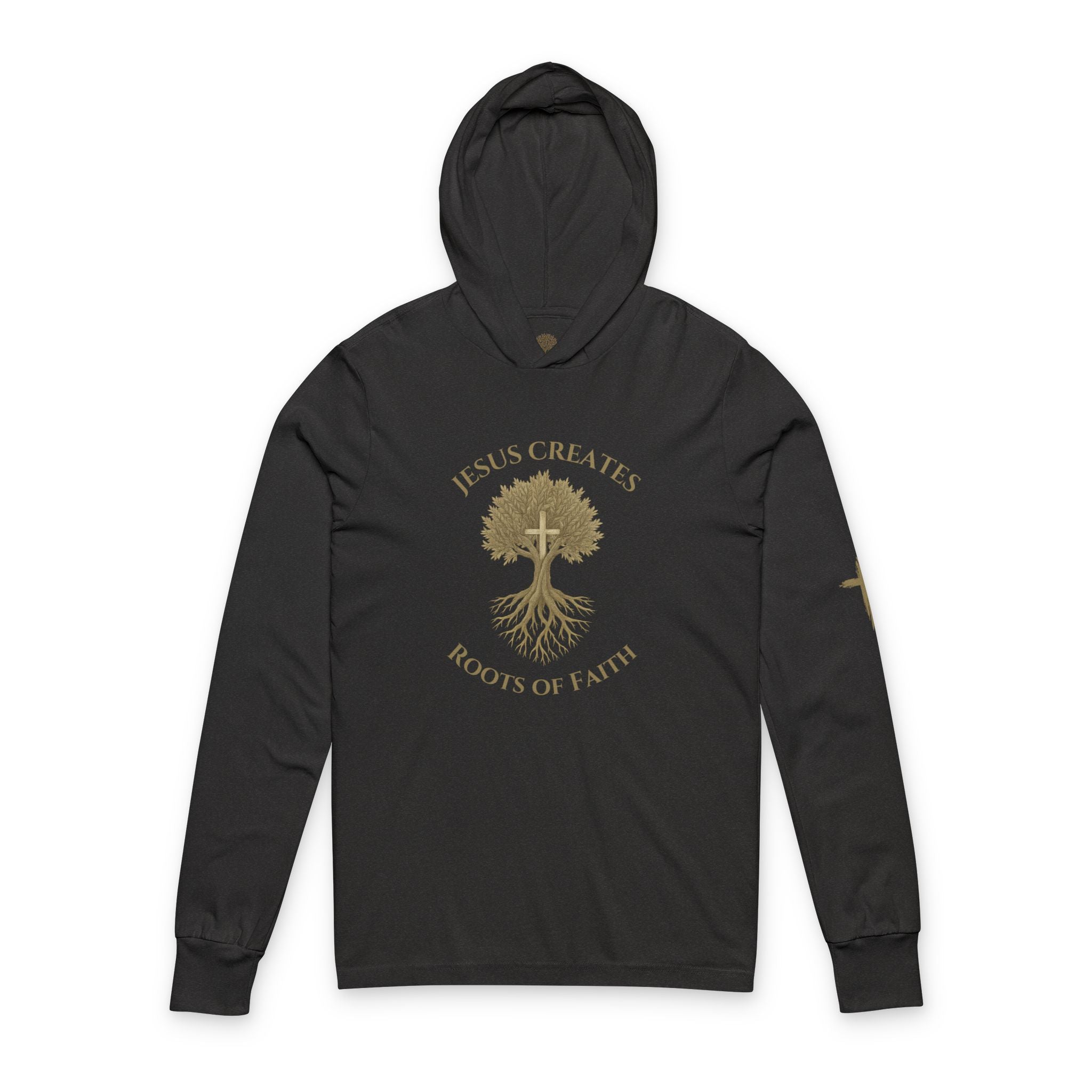 Faith-Inspired Unisex Hooded Long Sleeve Tee - Jesus Creates Roots of Faith