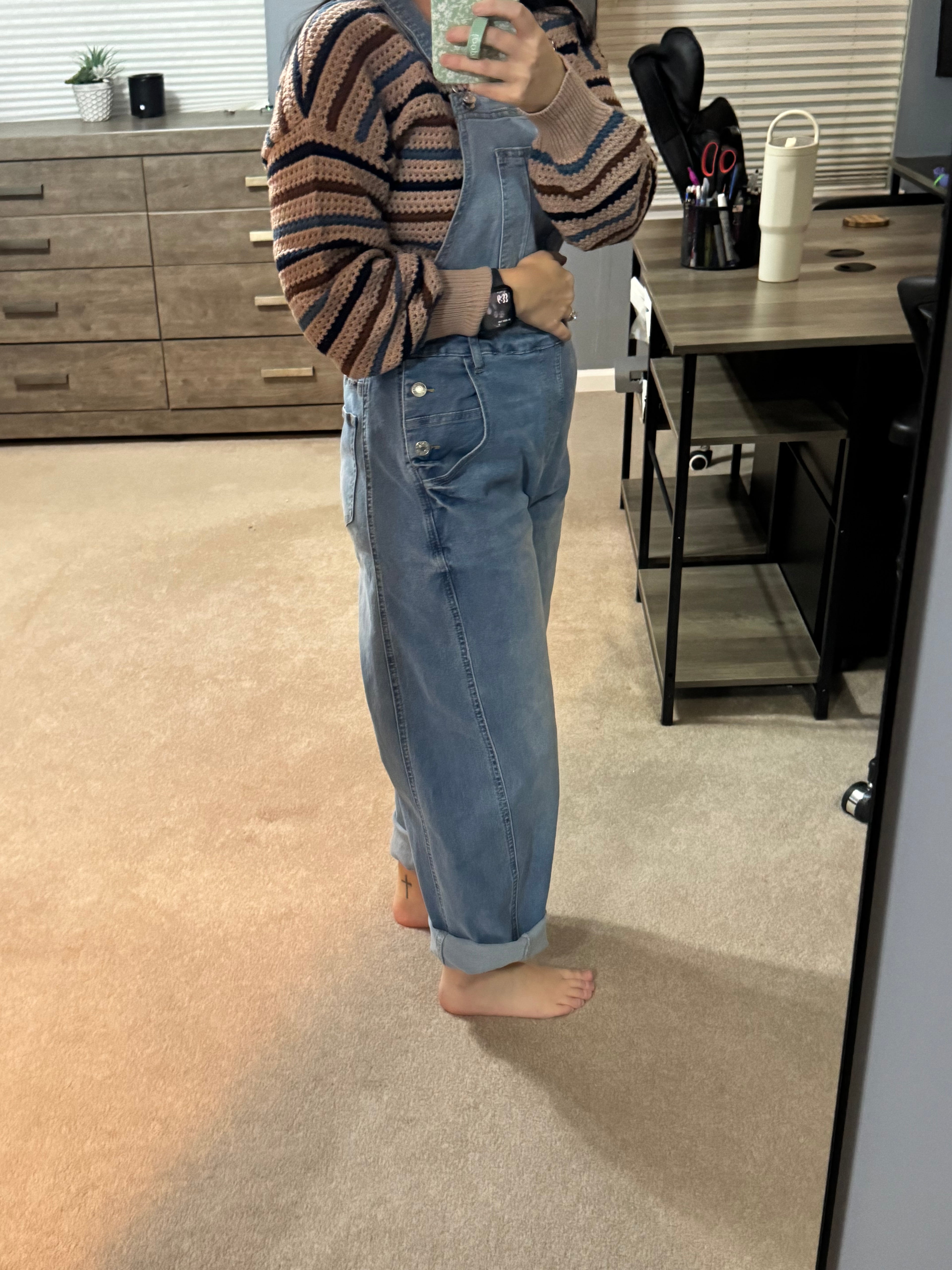Adjustable Buckle Barrel Denim Overalls