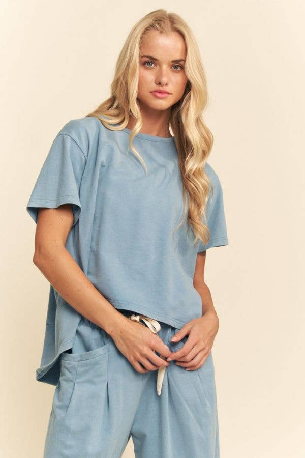 Short Sleeve Pleat Top Pants Set