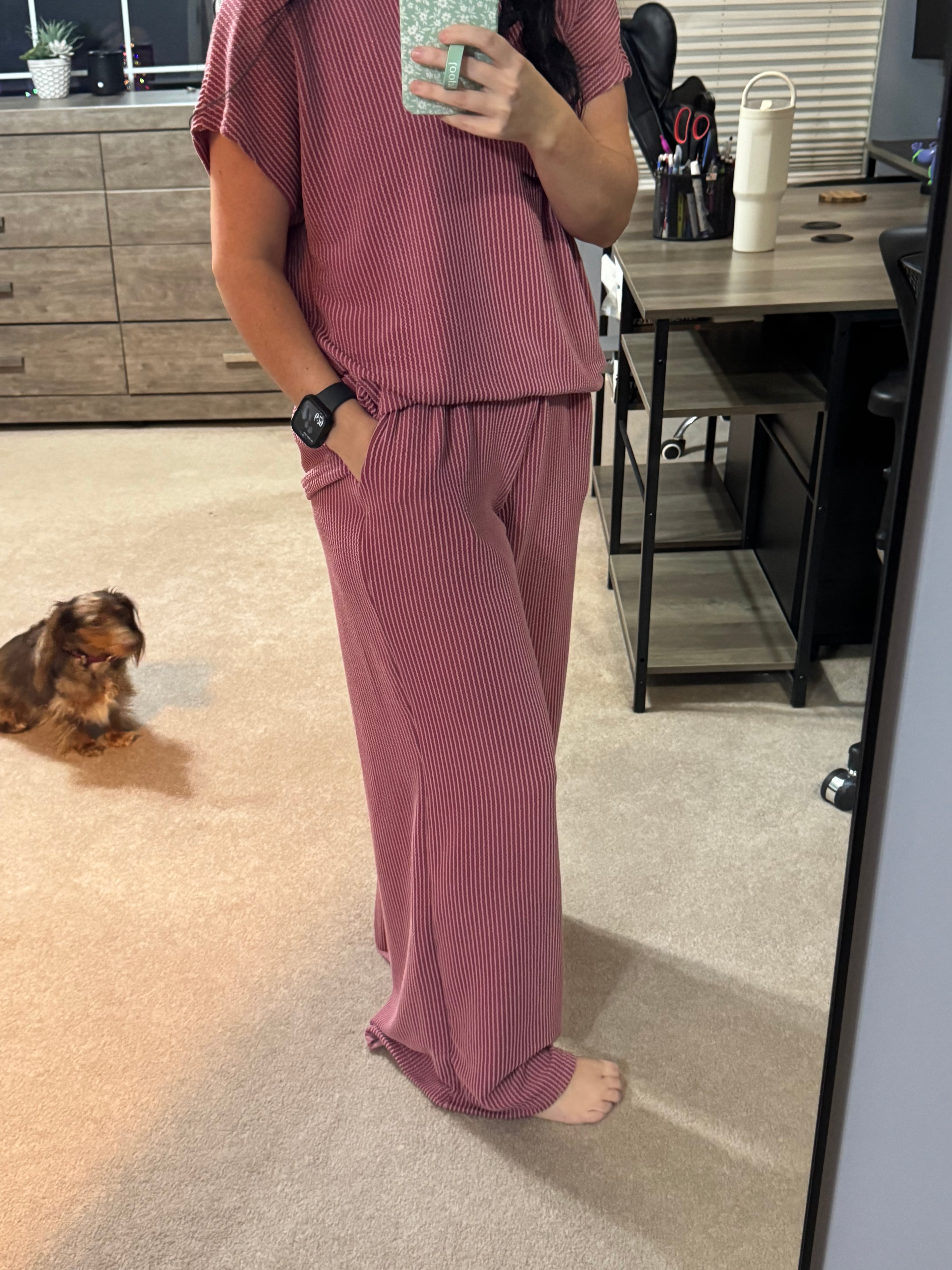 High Neck Loose Tee Elastic High Waist Loose Pant Set