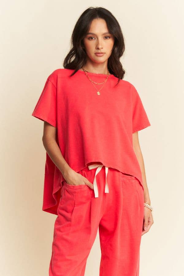 Short Sleeve Pleat Top Pants Set