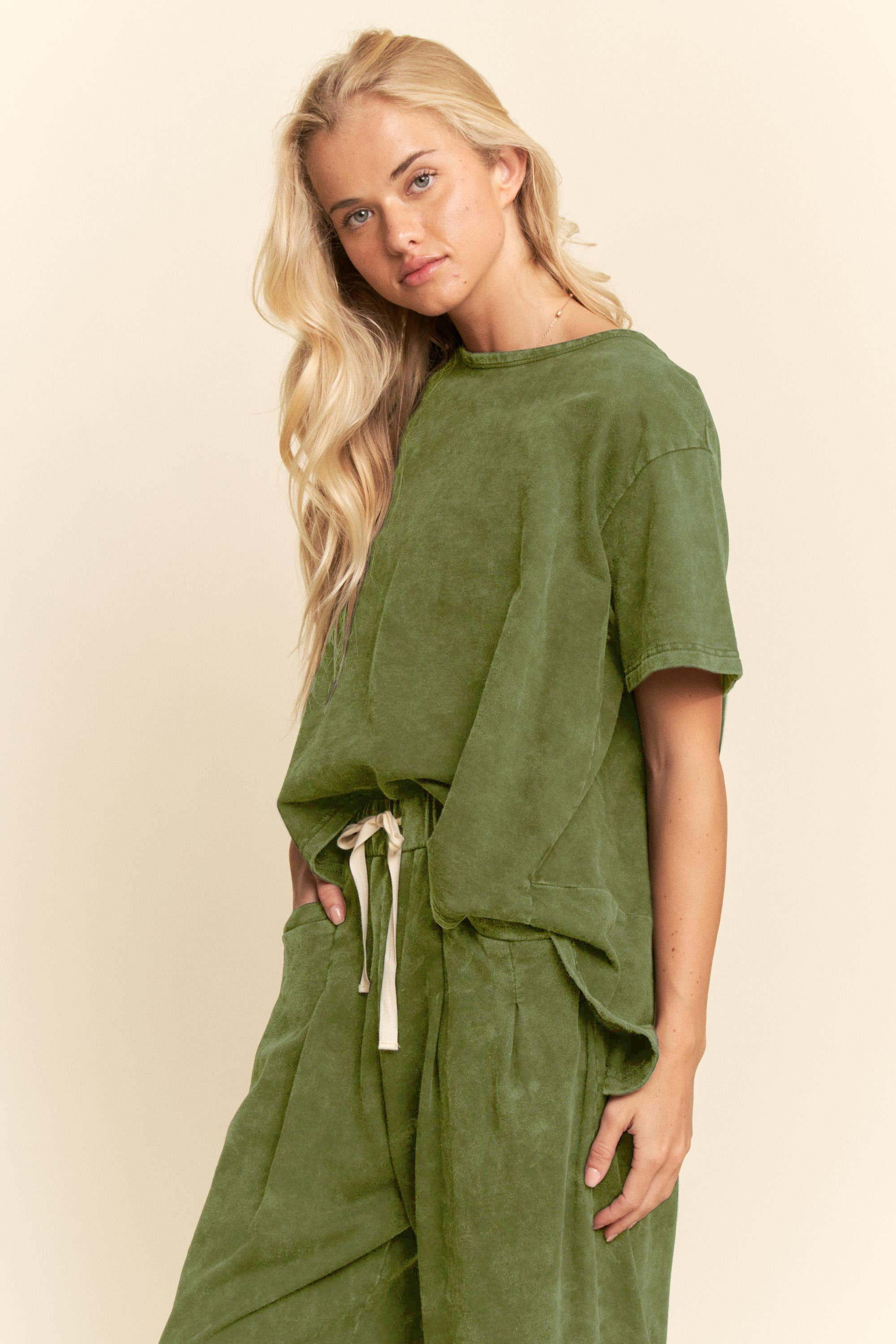 Short Sleeve Pleat Top Pants Set