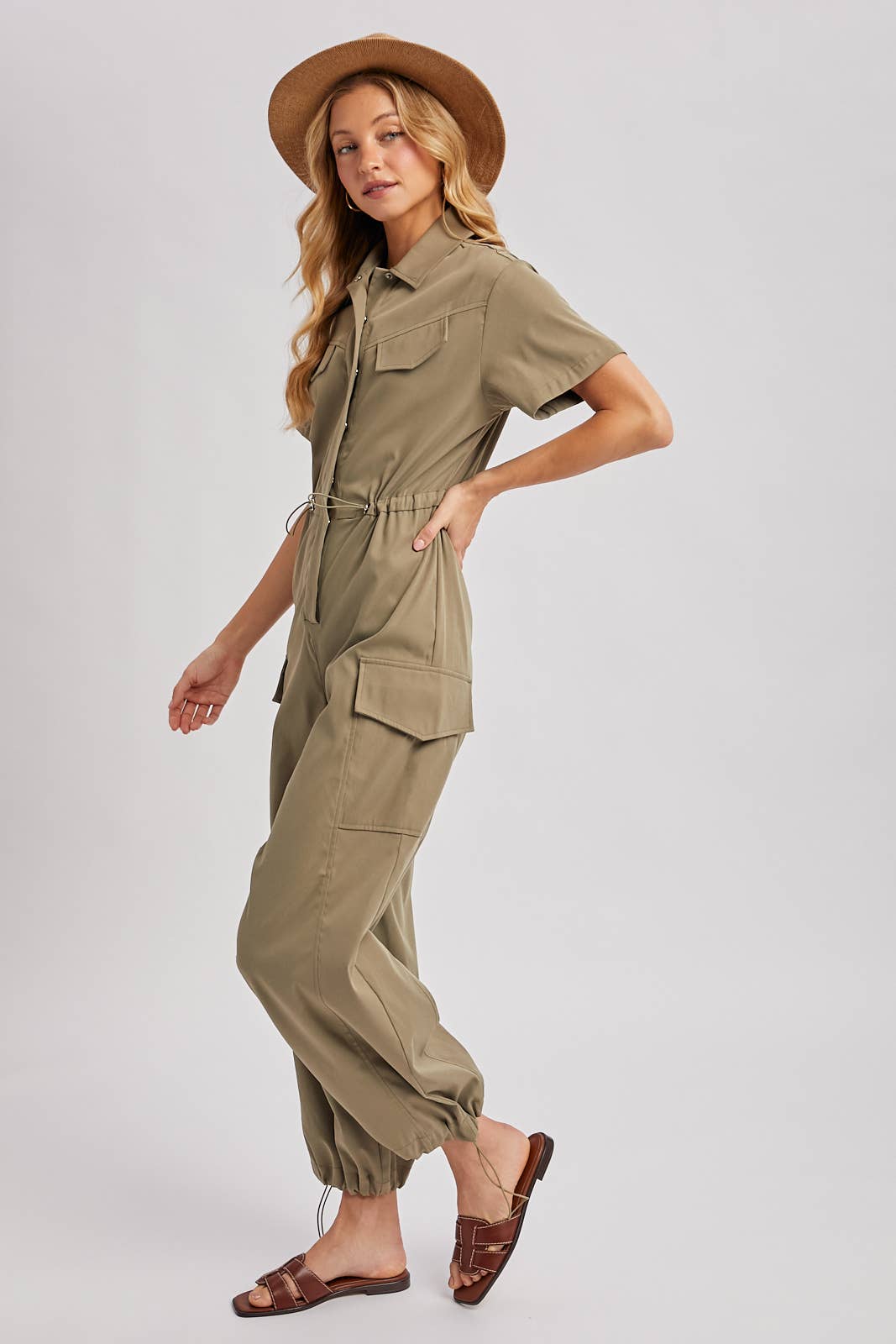 Cargo Button Down Jumpsuit