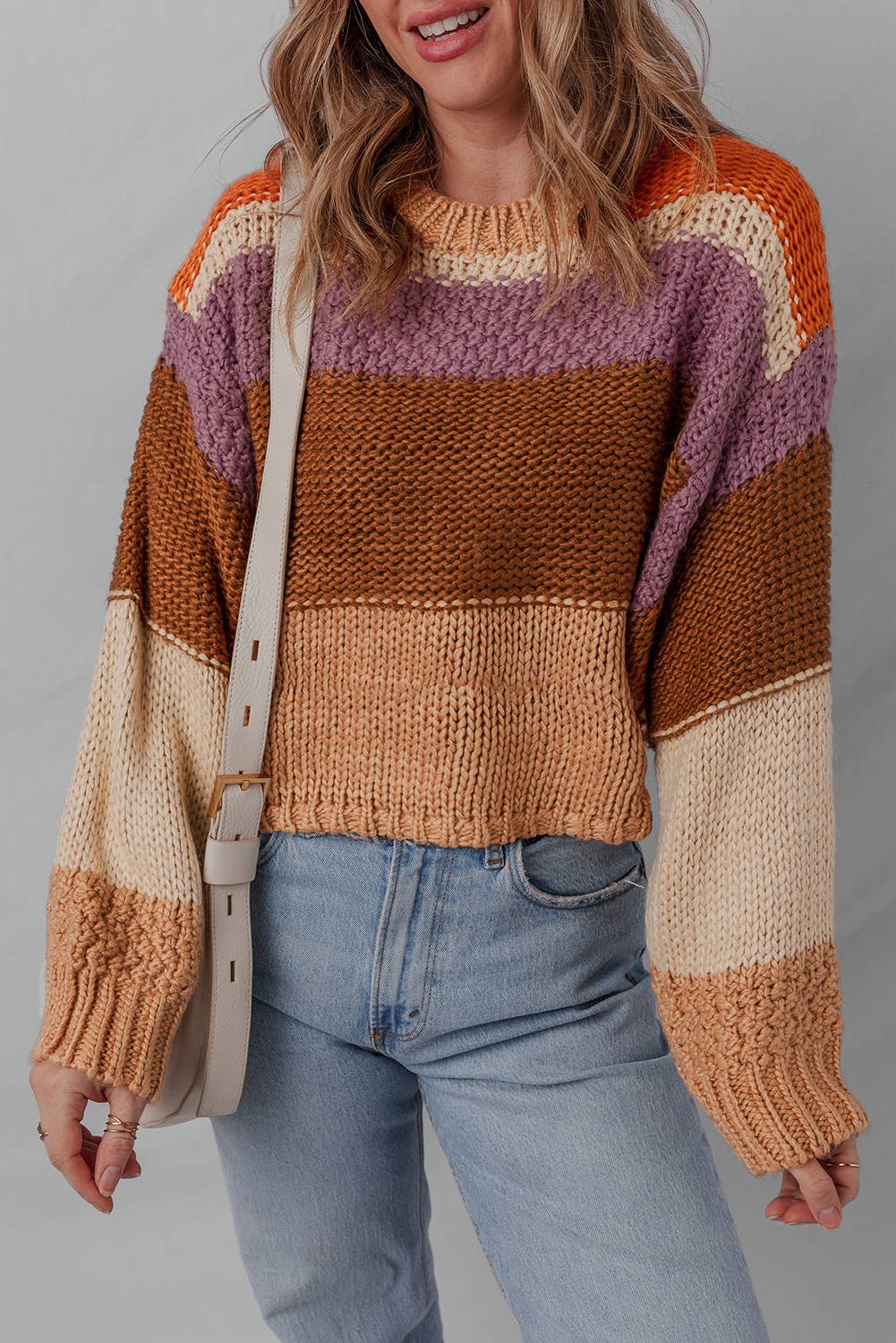 Colorblock Drop Shoulder Cropped Sweater | S-XL