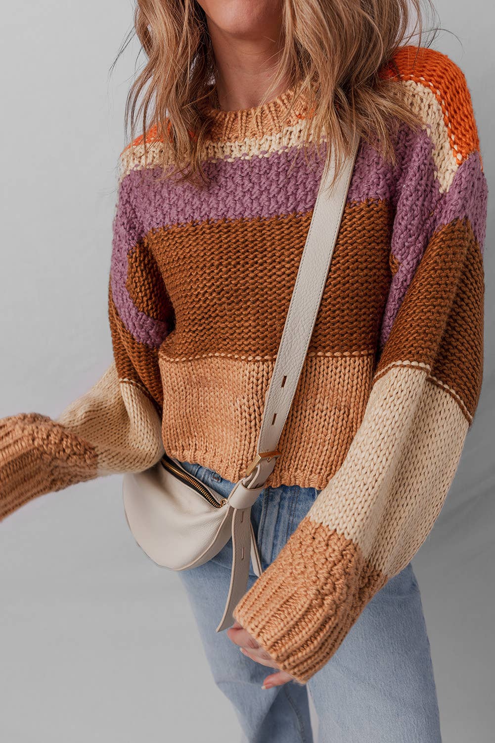 Colorblock Drop Shoulder Cropped Sweater | S-XL