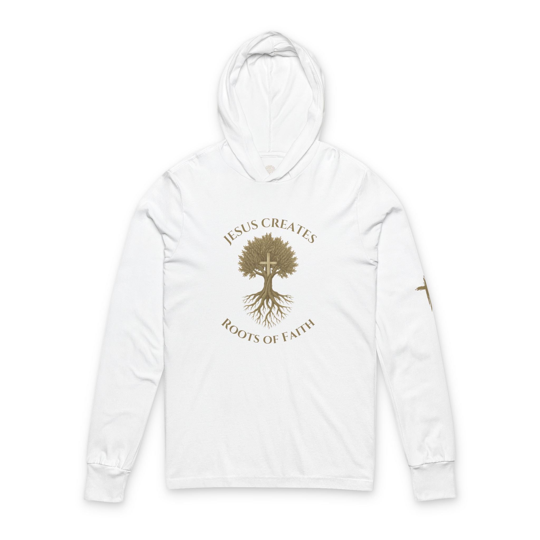 Faith-Inspired Unisex Hooded Long Sleeve Tee - Jesus Creates Roots of Faith