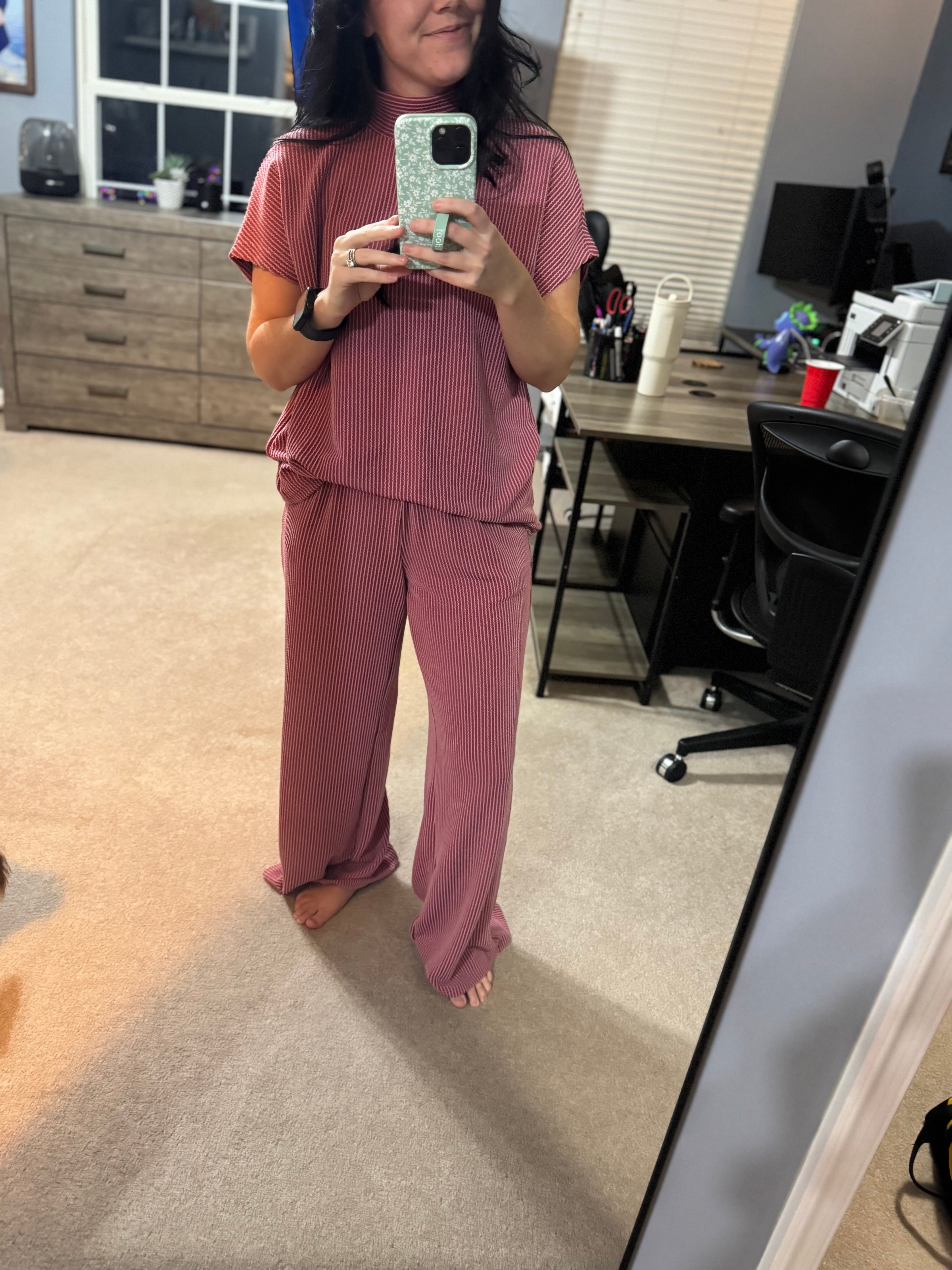 High Neck Loose Tee Elastic High Waist Loose Pant Set