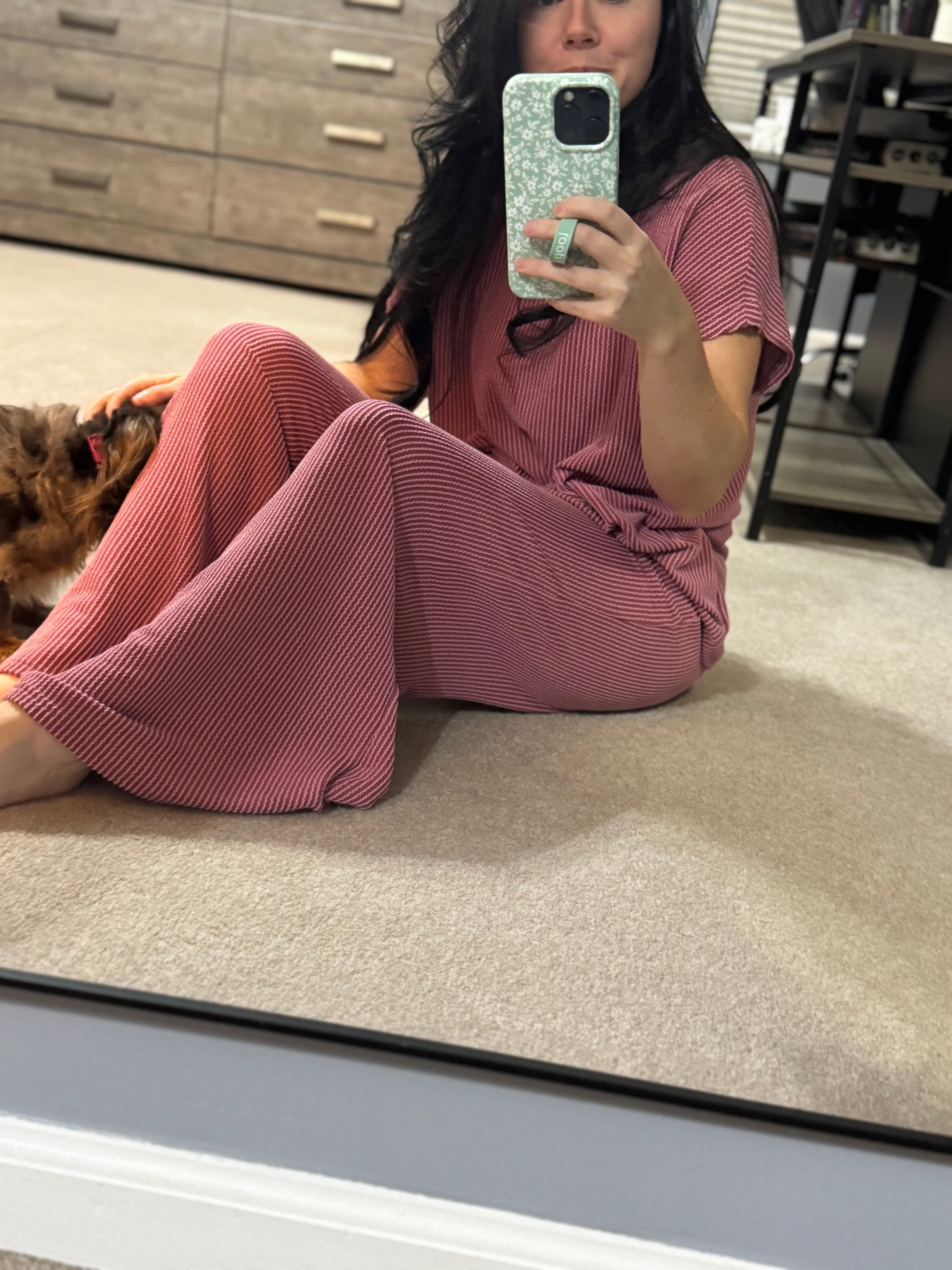 High Neck Loose Tee Elastic High Waist Loose Pant Set