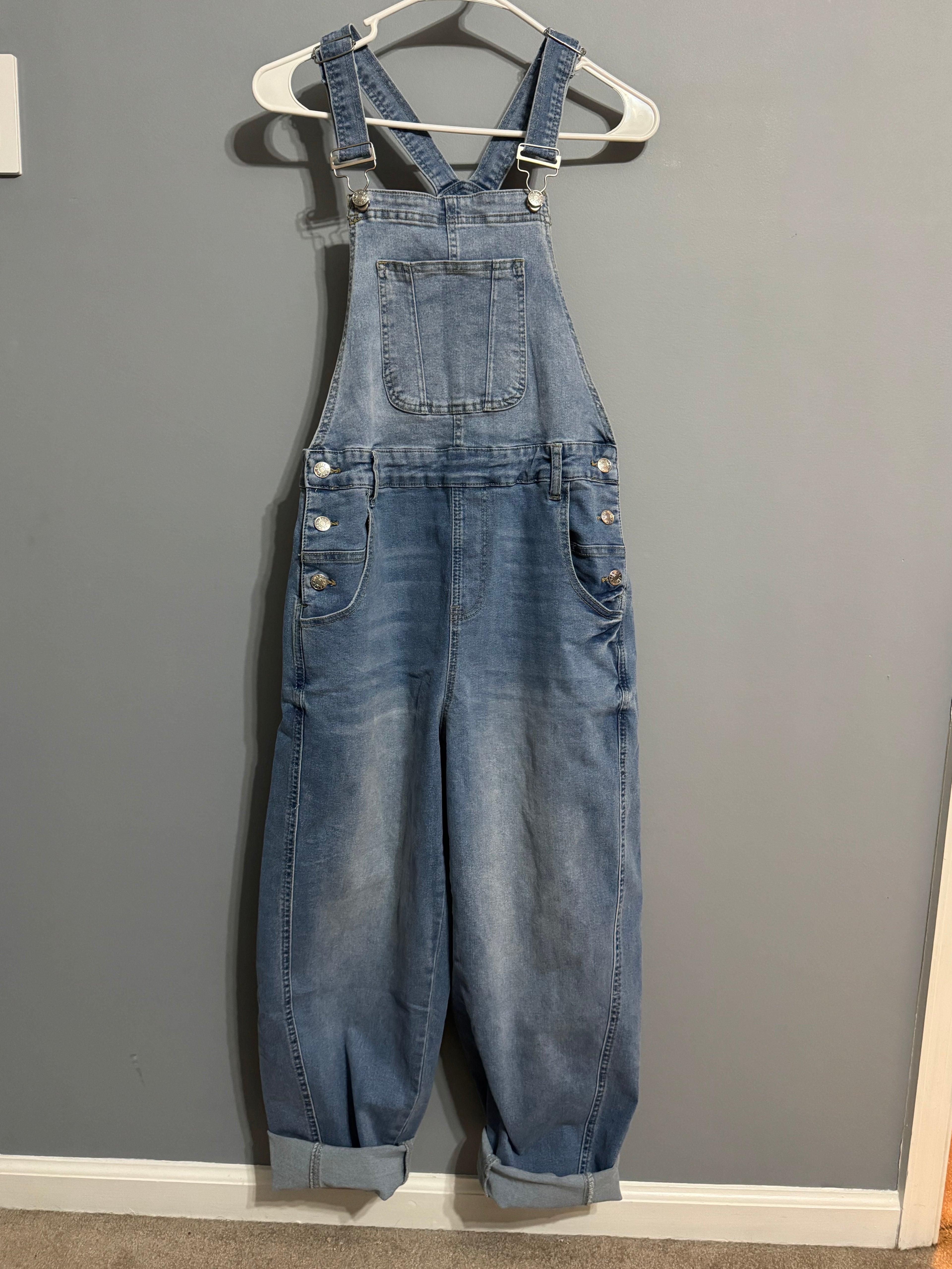 Adjustable Buckle Barrel Denim Overalls