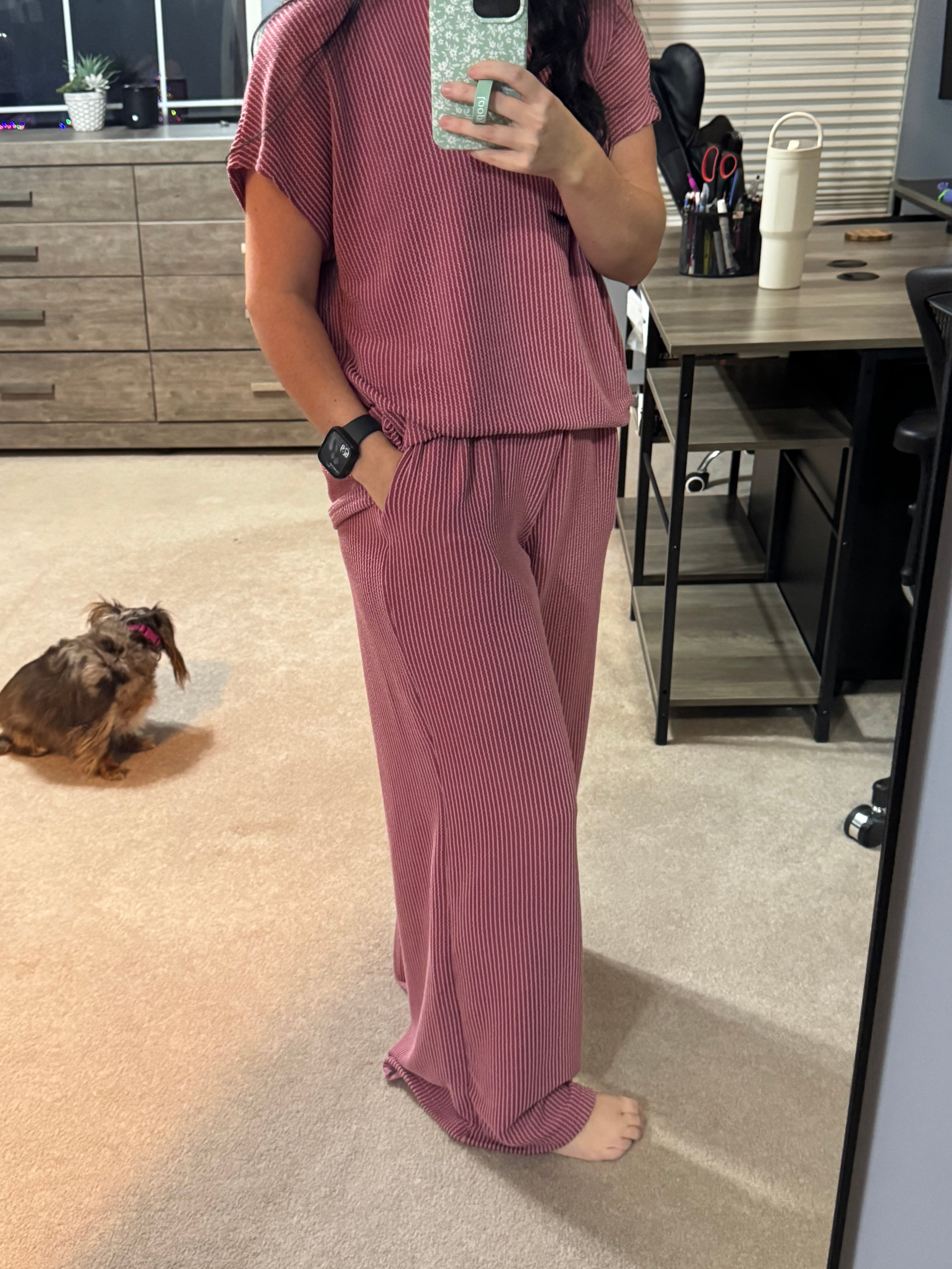 High Neck Loose Tee Elastic High Waist Loose Pant Set