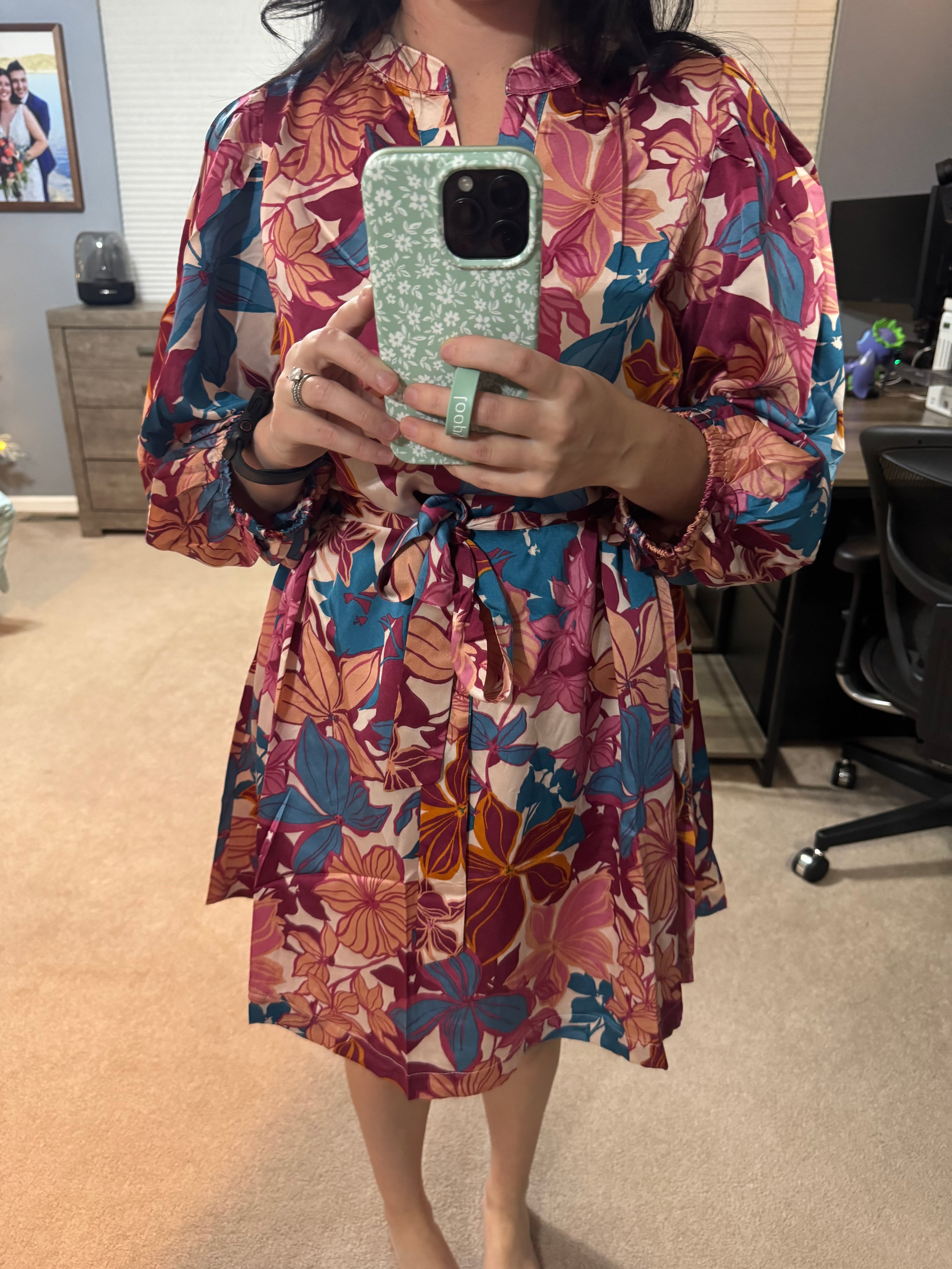 Puff Sleeve Tying Waist Dress