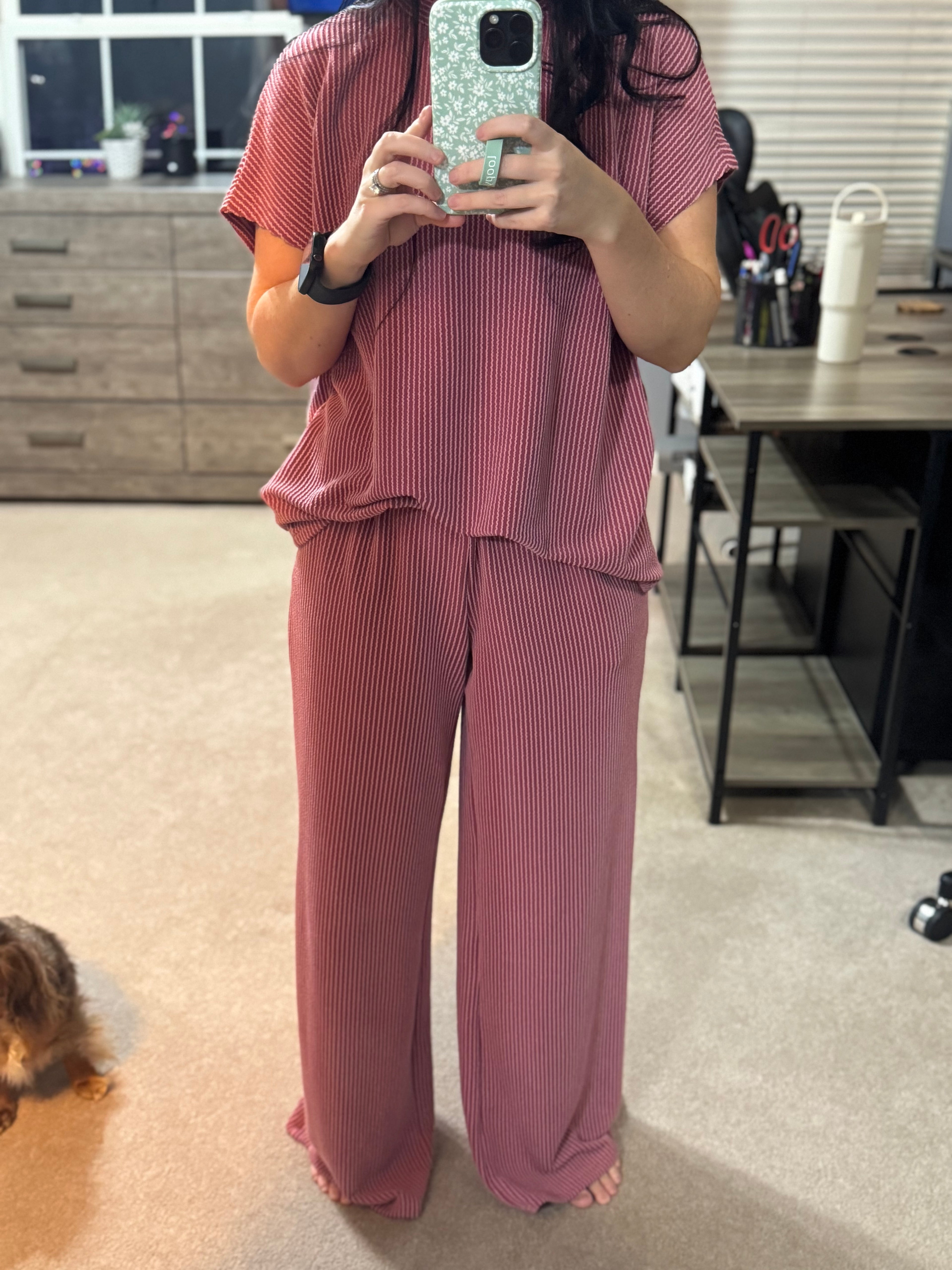 High Neck Loose Tee Elastic High Waist Loose Pant Set