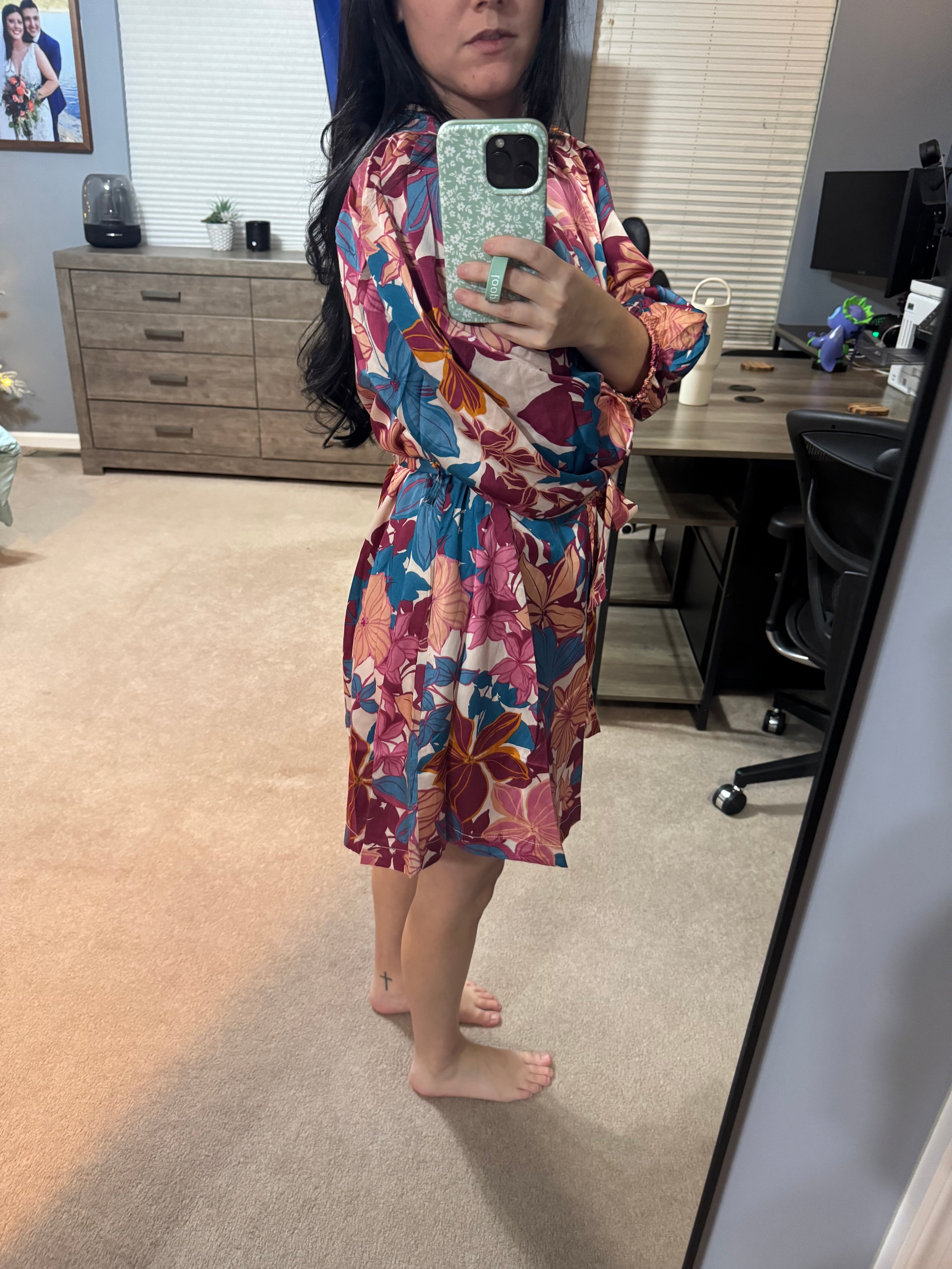 Puff Sleeve Tying Waist Dress