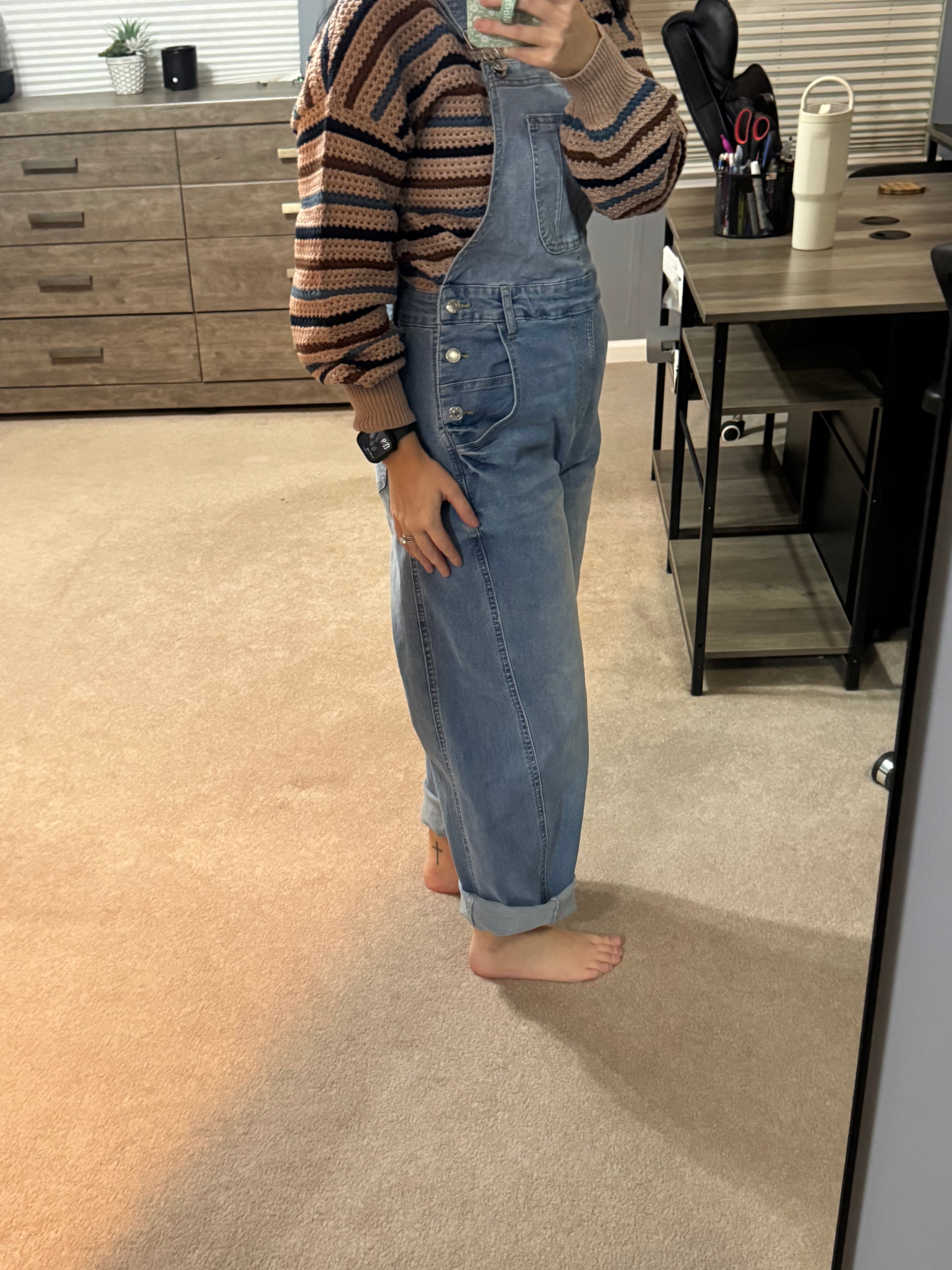 Adjustable Buckle Barrel Denim Overalls