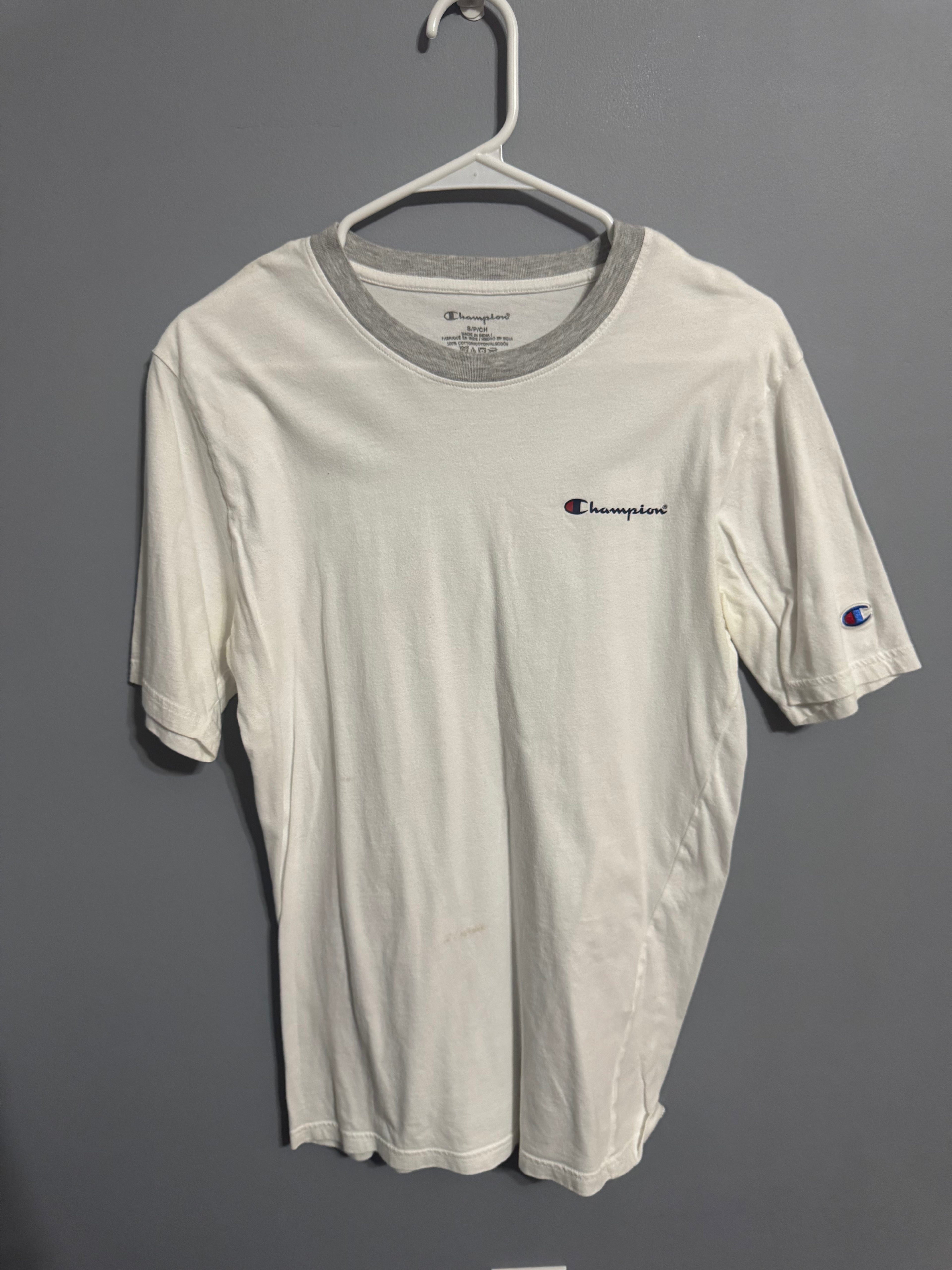 Champion White Ringer Tee with Gray Collar – Small