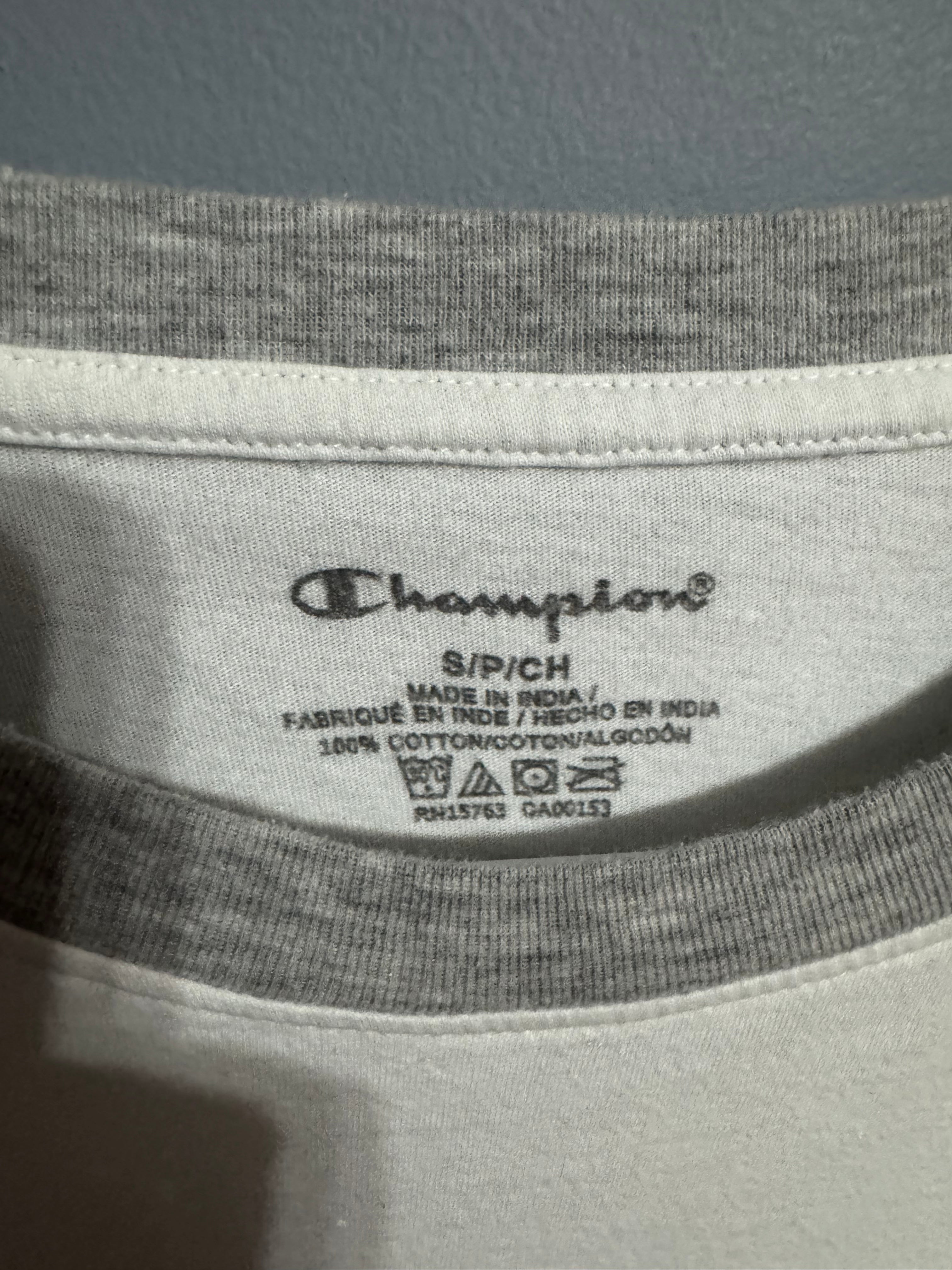 Champion White Ringer Tee with Gray Collar – Small