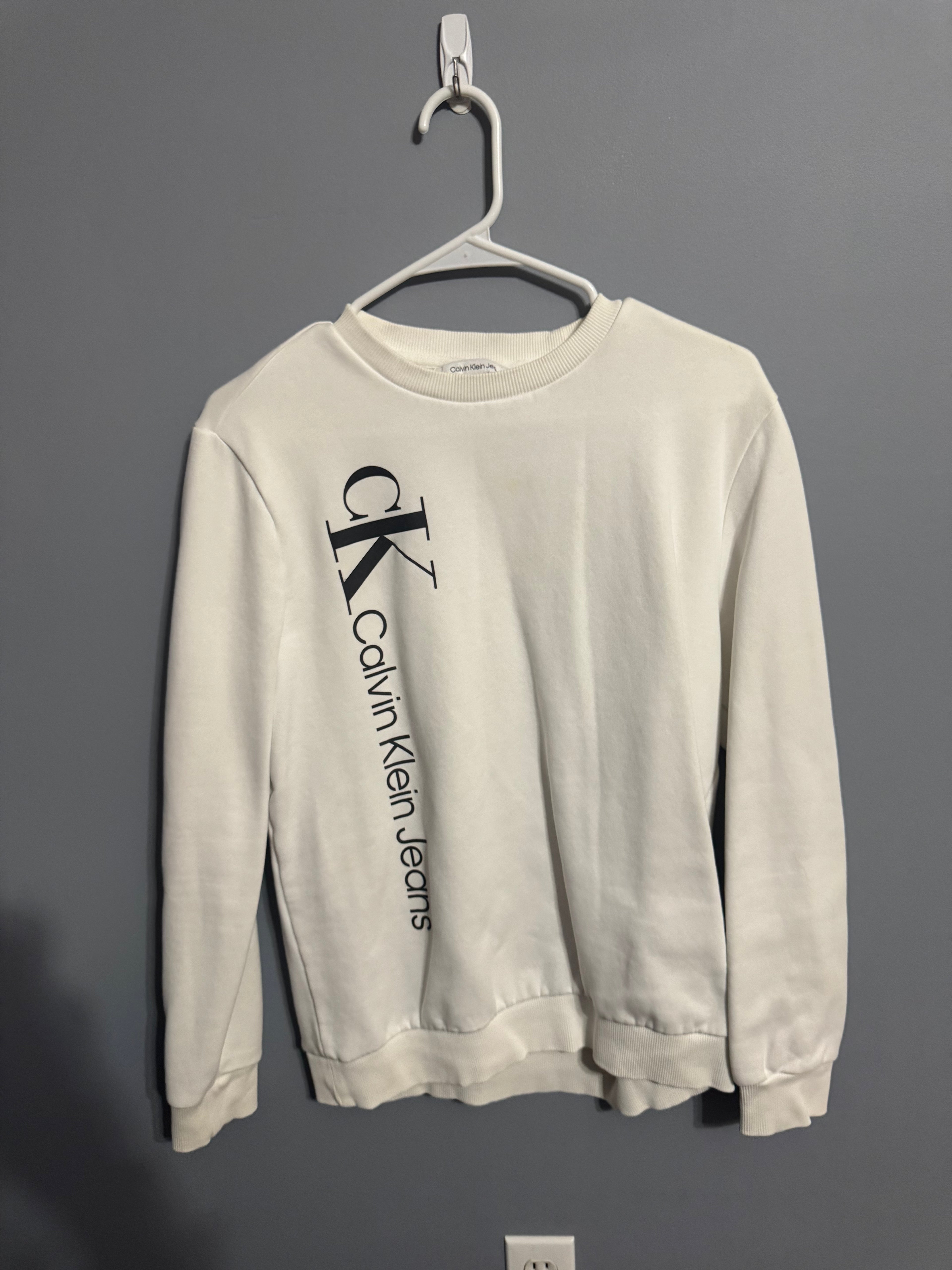 Calvin Klein Jeans White Logo Sweatshirt – Size S