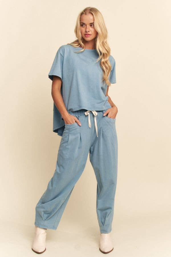 Short Sleeve Pleat Top Pants Set