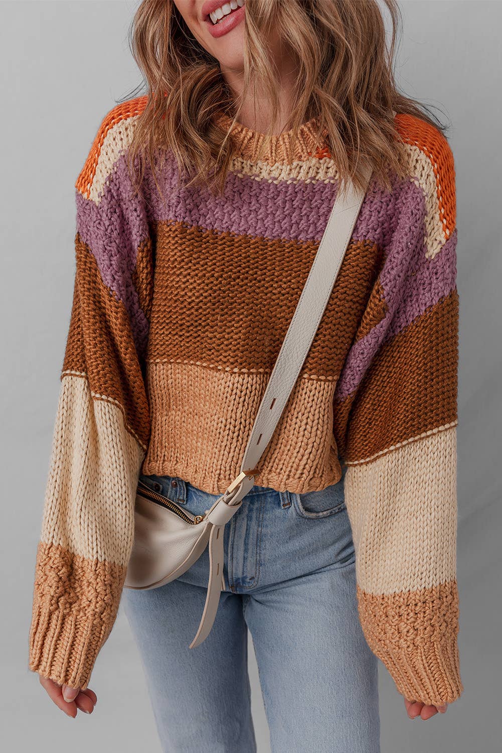 Colorblock Drop Shoulder Cropped Sweater | S-XL