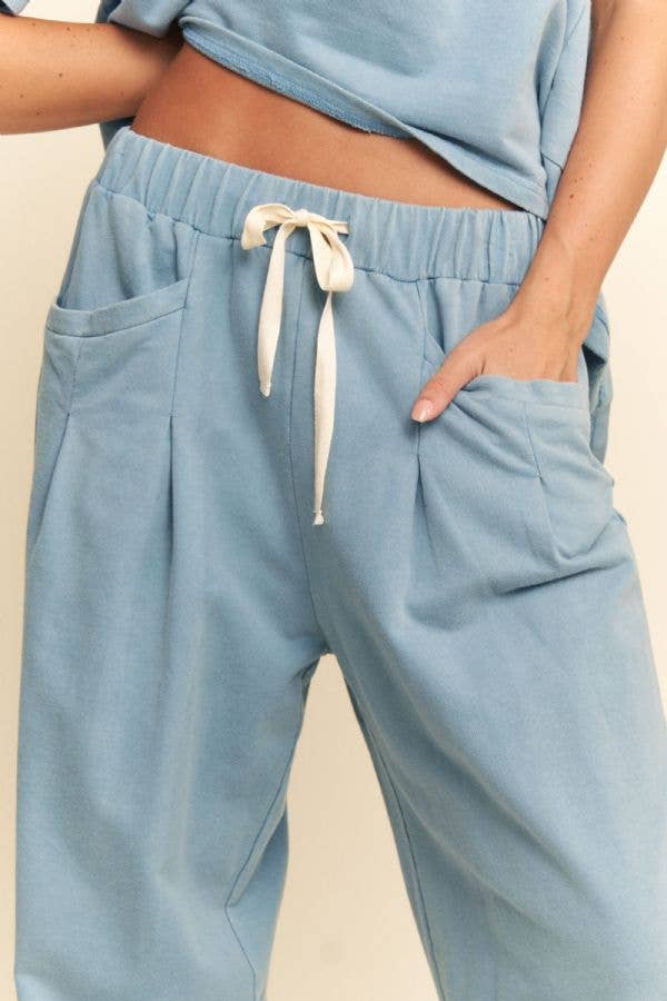 Short Sleeve Pleat Top Pants Set