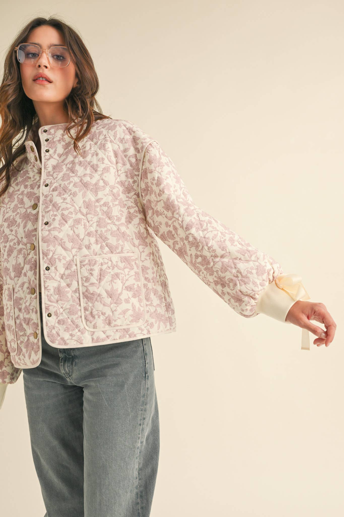 Floral Quilted Jacket With Ribbon