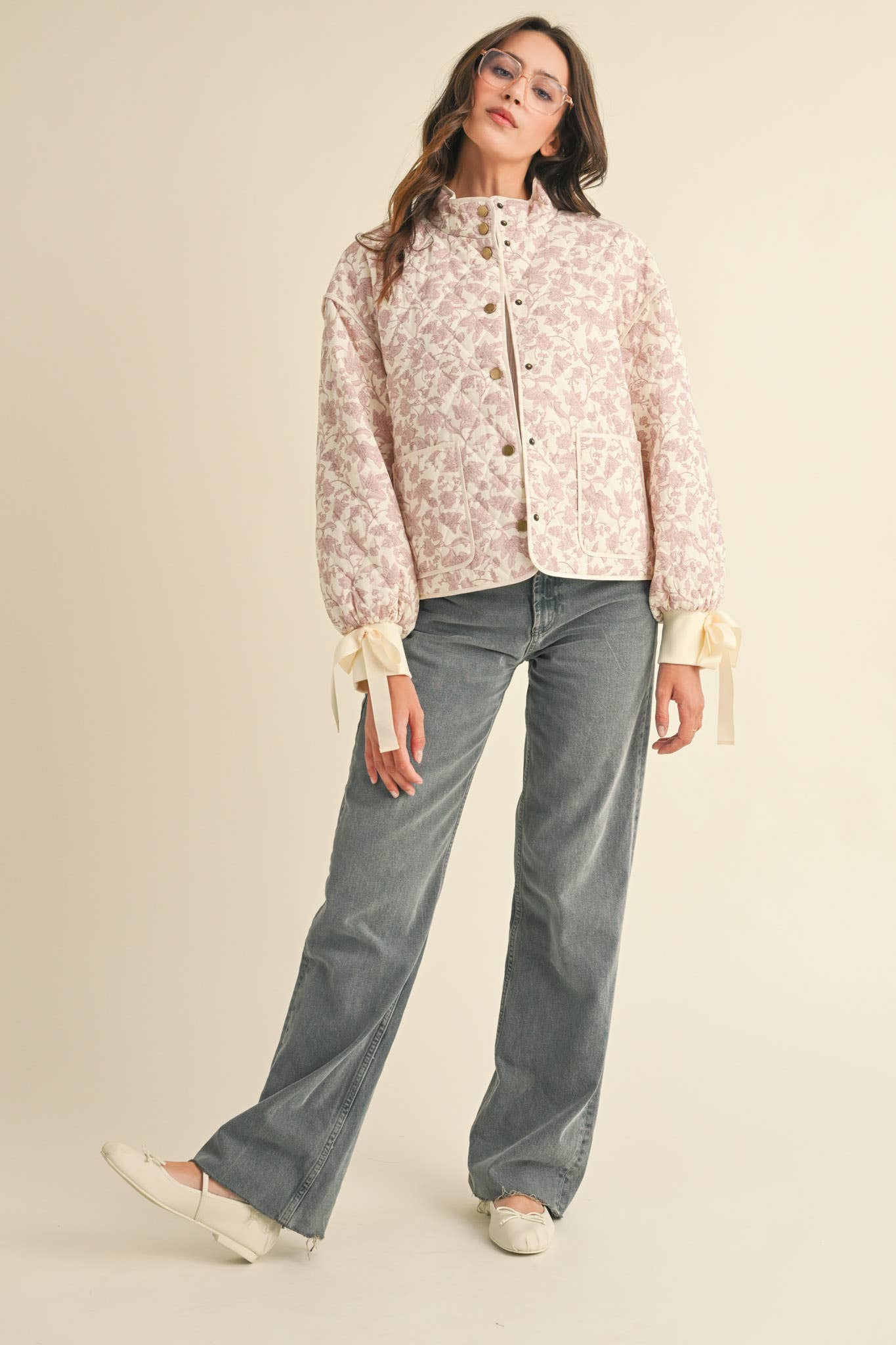 Floral Quilted Jacket With Ribbon