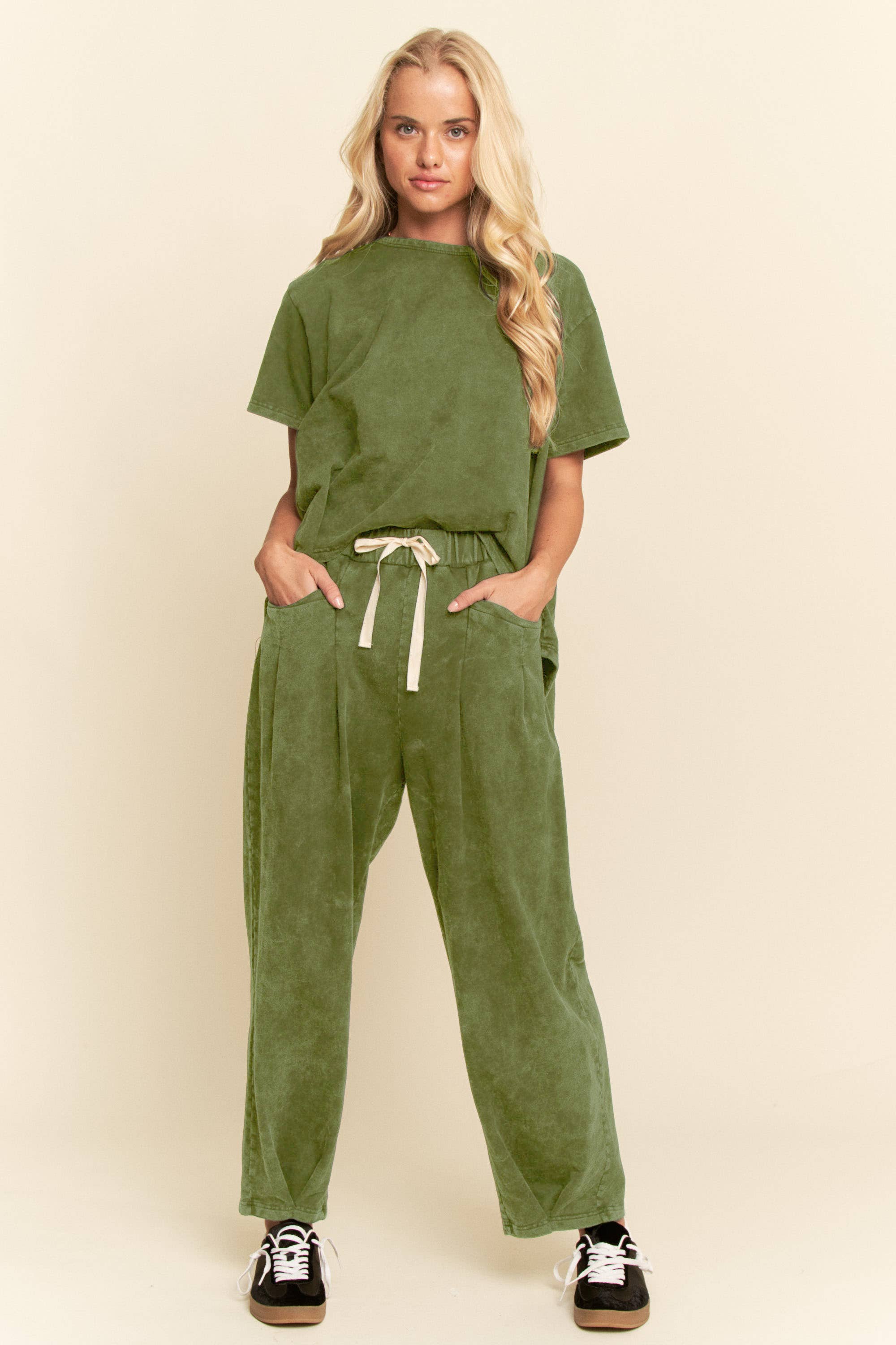 Short Sleeve Pleat Top Pants Set