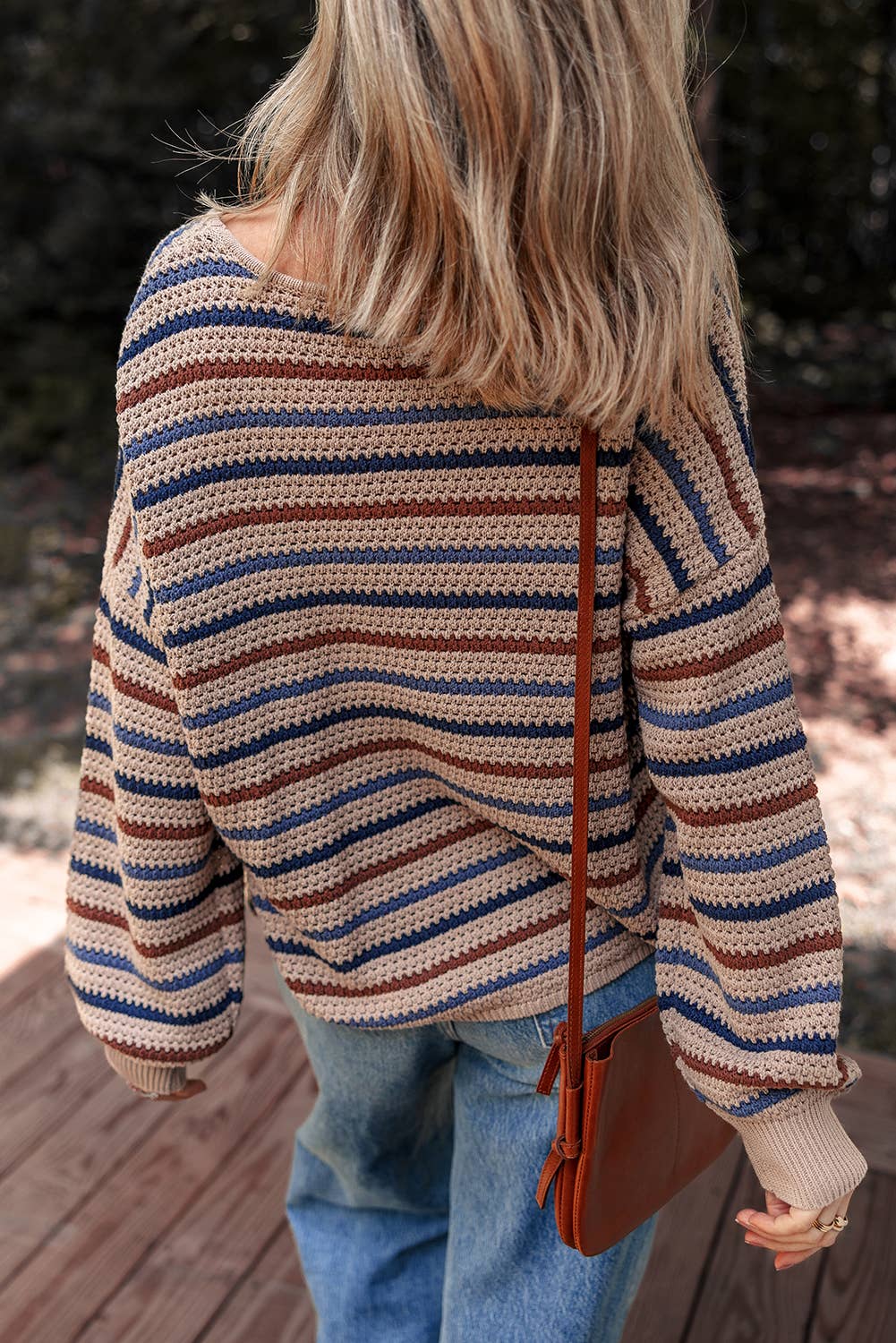Striped Knitted Drop Shoulder Crew Neck Sweater