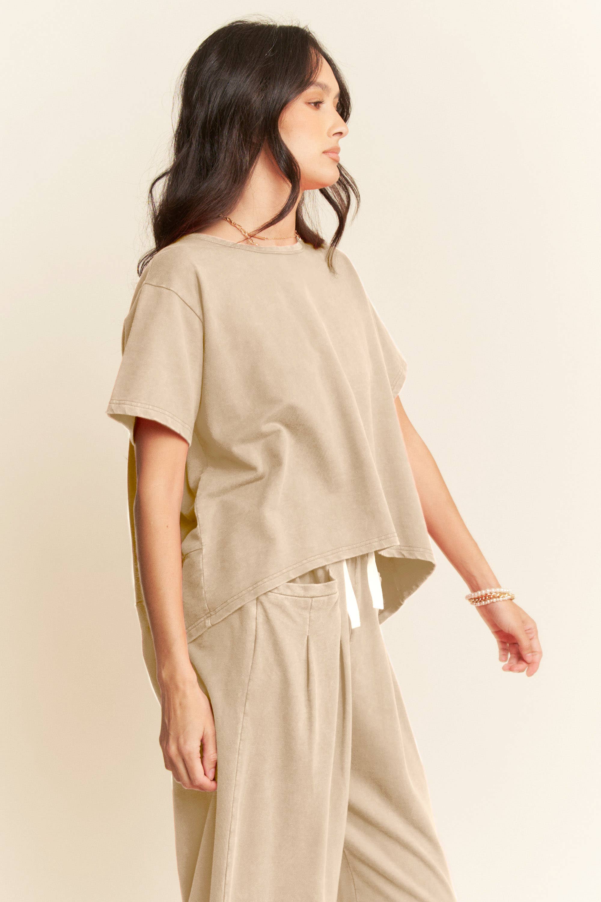 Short Sleeve Pleat Top Pants Set