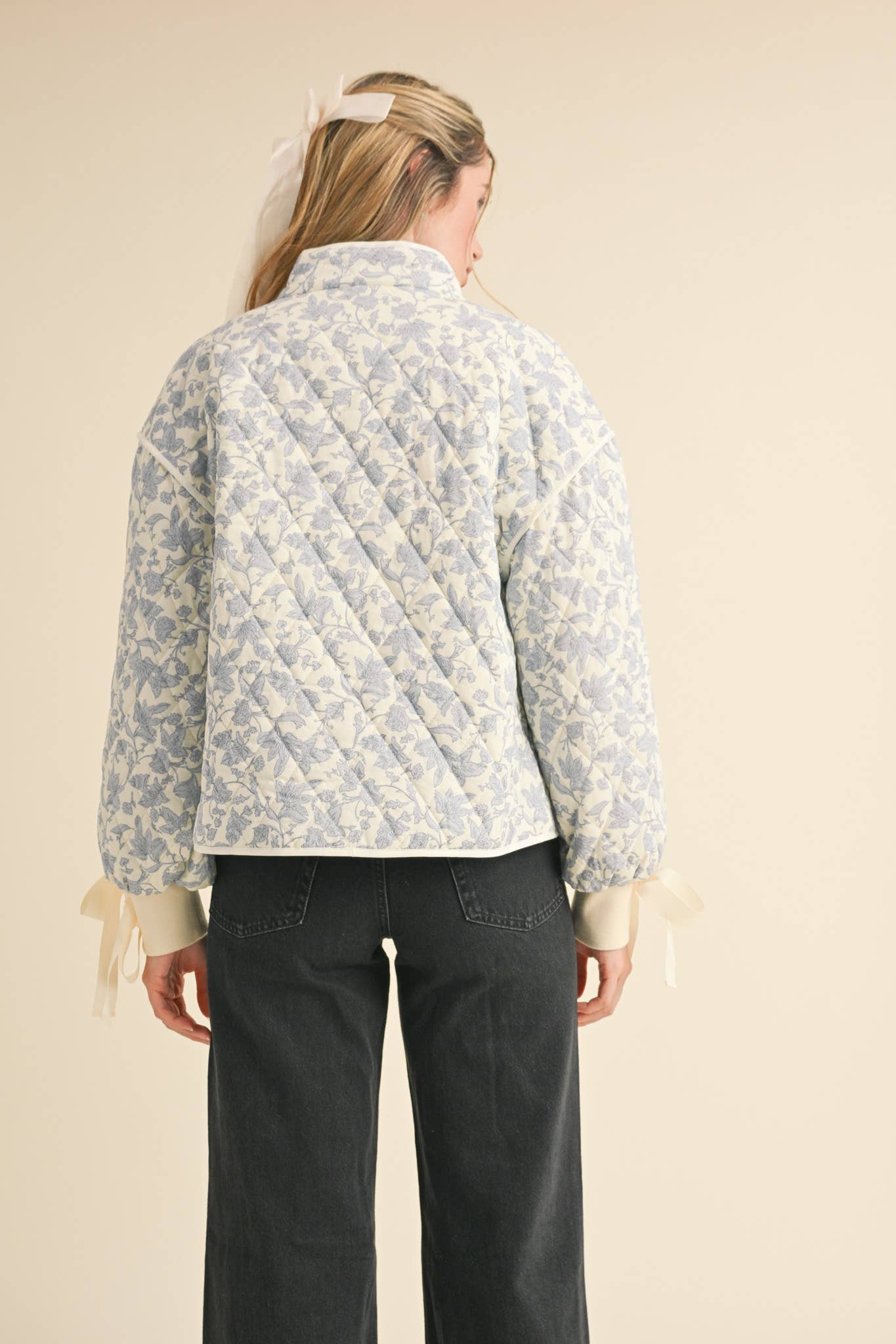 Floral Quilted Jacket With Ribbon